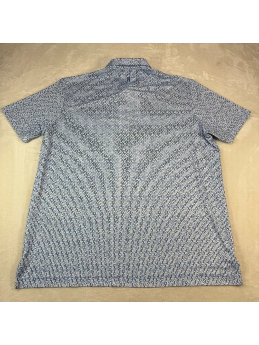 Johnnie O Performance Polo Shirt Blue White Surfboards UPF 50 Mens XL Golf Outd
